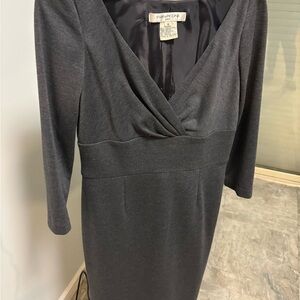 Evan Picone Charcoal Gray Long Sleeve V-Neck Sheath Dress